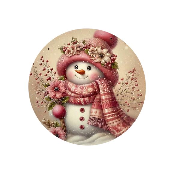 Blush Pink Snowman Sign & Ribbon Bundle | Winter Christmas Wreath Kit DIY Set - Picture 2 of 7
